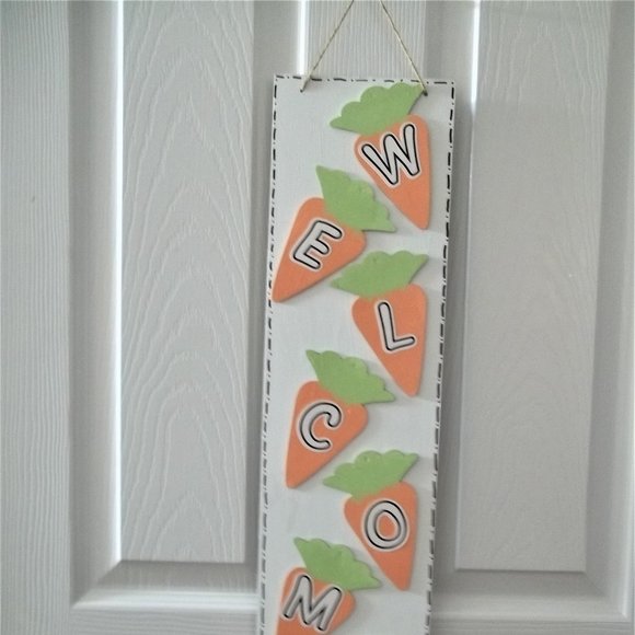 NEW Farmhouse EASTER Welcome carrots hanging decoration sign 26" X 7.6" - Picture 2 of 3